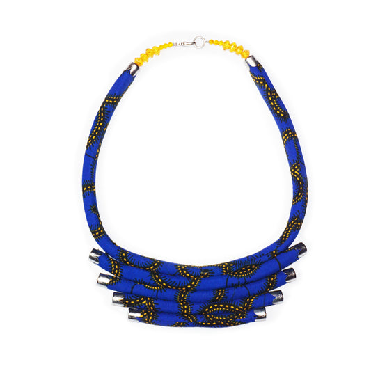 Cloth Print Bib Necklace(Blue/Black/Yellow)