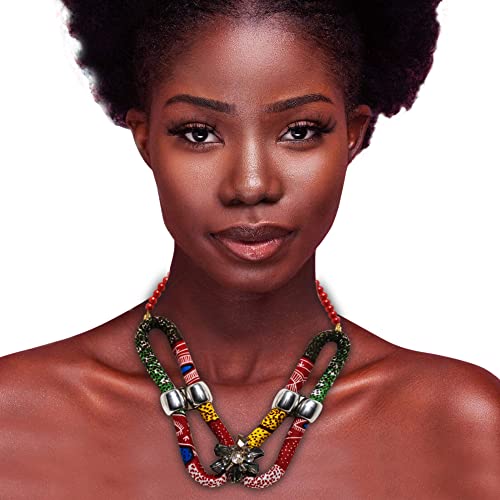 African Fabric Print Strand double Knot necklace